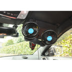 HUXIN HX-T605E 7W 360 Degree Adjustable Rotation Clip Two Head Low Noise Mini Electric Car Fan with Roller Switch, DC12V, HX-T605E