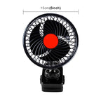 HUXIN HX-T604E 12W 6inch 360 Degree Adjustable Rotation Clip One Head Low Noise Mini Electric Car Fan with Roller Switch, DC24V, HX-T604E