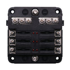 Independent Positive and Negative 1 in 6 Out 6 Way Circuit Blade Fuse Box Fuse Holder Kits with LED Warning Indicator for Auto Car Truck Boat, 1 in 6 Out
