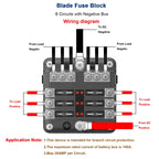Independent Positive and Negative 1 in 6 Out 6 Way Circuit Blade Fuse Box Fuse Holder Kits with LED Warning Indicator for Auto Car Truck Boat, 1 in 6 Out