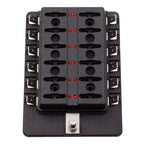 1 in 12 Out Fuse Box PC Terminal Block Fuse Holder Kits with LED Warning Indicator for Auto Car Truck Boat, 1 in 12 Out (PC Terminal Block)
