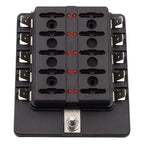 1 in 10 Out Fuse Box PC Terminal Block Fuse Holder Kits with LED Warning Indicator for Auto Car Truck Boat, 1 in 10 Out (PC Terminal Block)