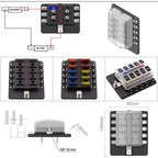 1 in 10 Out Fuse Box PC Terminal Block Fuse Holder Kits with LED Warning Indicator for Auto Car Truck Boat, 1 in 10 Out (PC Terminal Block)