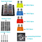 1 in 10 Out Fuse Box PC Terminal Block Fuse Holder Kits with LED Warning Indicator for Auto Car Truck Boat, 1 in 10 Out (PC Terminal Block)