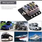 1 in 8 Out Fuse Box PC Terminal Block Fuse Holder Kits with LED Warning Indicator for Auto Car Truck Boat, 1 in 8 Out (PC Terminal Block)