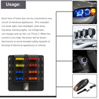 1 in 8 Out Fuse Box PC Terminal Block Fuse Holder Kits with LED Warning Indicator for Auto Car Truck Boat, 1 in 8 Out (PC Terminal Block)