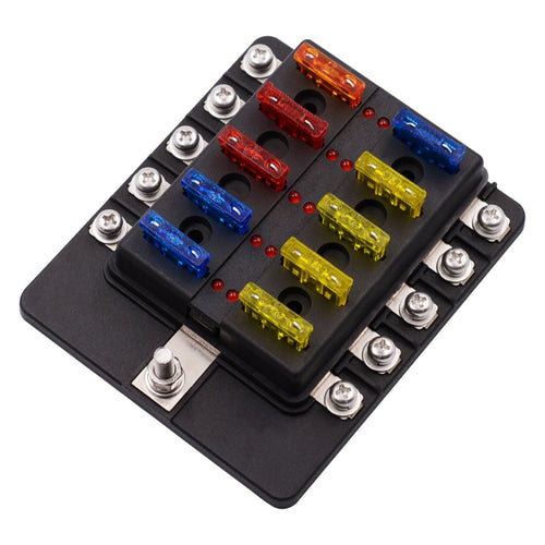 1 in 10 Out Fuse Box Screw Terminal Section Fuse Holder Kits with LED Warning Indicator for Auto Car Truck Boat, 1 in 10 Out (Screw Terminal Section)