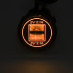 Universal Car Charger 2 Port Power Socket Power Dual USB Charger 5V 4.2A IP66 with Aperture , 4.2A with Aperture (Orange Light)