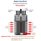 Independent Positive and Negative 1 in 12 Out 12 Way Circuit Blade Fuse Box Fuse Holder Kits with LED Warning Indicator for Auto Car Truck Boat, 1 in 12 Out