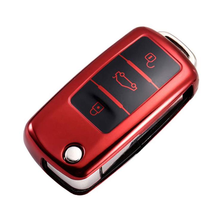 TPU One-piece Electroplating Opening Full Coverage Car Key Case for Volkswagen Lavida / SAGITAR / Jetta / C-TREK / BORA / Tiguan / Santana / POLO, Red, Pink, Blue, Silver