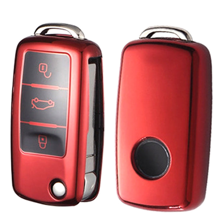 TPU One-piece Electroplating Opening Full Coverage Car Key Case for Volkswagen Lavida / SAGITAR / Jetta / C-TREK / BORA / Tiguan / Santana / POLO, Red, Pink, Blue, Silver