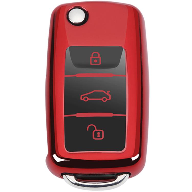 TPU One-piece Electroplating Opening Full Coverage Car Key Case for Volkswagen Lavida / SAGITAR / Jetta / C-TREK / BORA / Tiguan / Santana / POLO, Red, Pink, Blue, Silver
