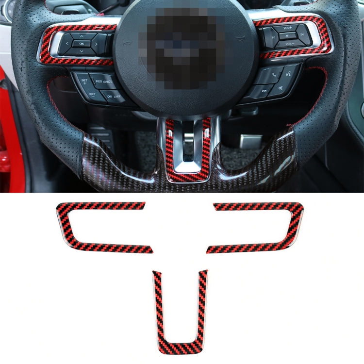 3 in 1 Car Carbon Fiber Steering Wheel Button Decorative Sticker for Ford Mustang 2015-2020, Steering Wheel Button