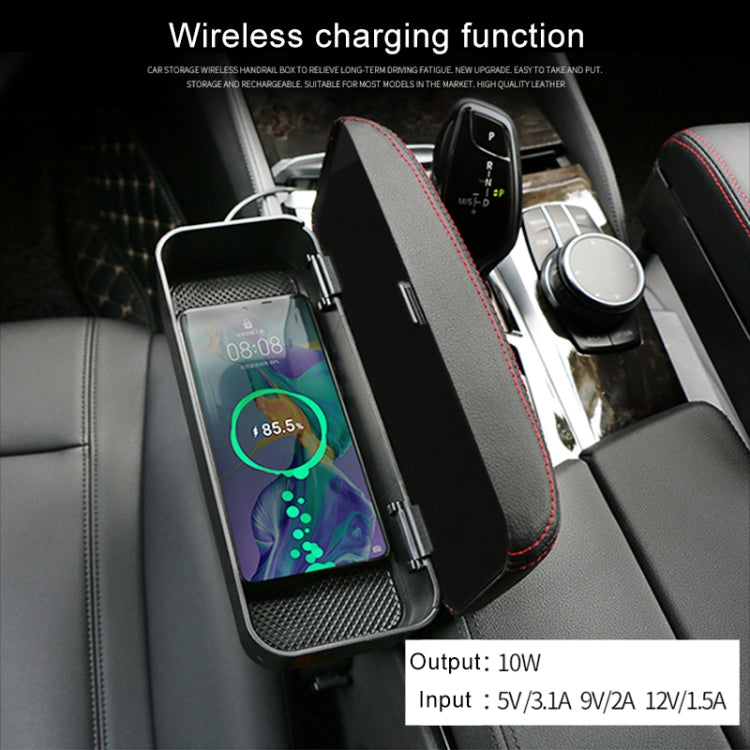 2 PCS Universal Car Wireless Qi Standard Charger PU Leather Wrapped Armrest Box Cushion Car Armrest Box Mat with Storage Box, 2pcs(Beige), 2pcs(Brown), 2pcs(Black Red), 2pcs(Black White), 2pcs(Grey)