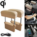 2 PCS Universal Car Wireless Qi Standard Charger PU Leather Wrapped Armrest Box Cushion Car Armrest Box Mat with Storage Box, 2pcs(Beige), 2pcs(Brown), 2pcs(Black Red), 2pcs(Black White), 2pcs(Grey)