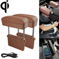 2 PCS Universal Car Wireless Qi Standard Charger PU Leather Wrapped Armrest Box Cushion Car Armrest Box Mat with Storage Box, 2pcs(Brown), 2pcs(Black), 2pcs(Black Red), 2pcs(Black White), 2pcs(Grey), 2pcs(Beige)