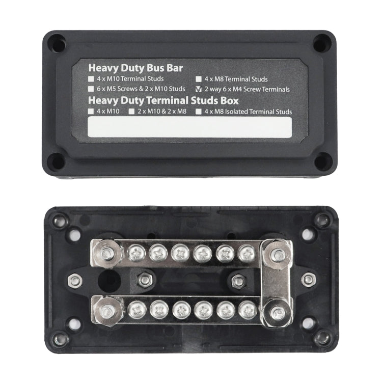 Max DC 48V 100A Heavy-Duty Module Design Bus Bar 4 M6 / 12 M4 Terminal Studs Box Busbar for Car / RV / Boat, 100A