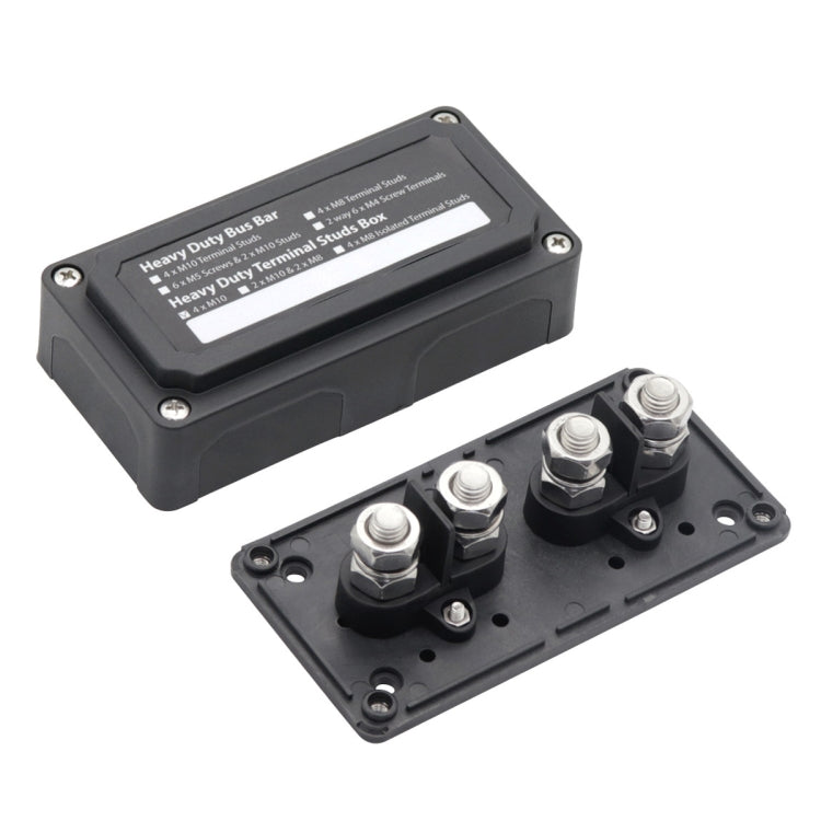 Max DC 48V 200A Heavy-Duty Module Design Bus Bar 4 M10 Terminal Studs Box Busbar for Car / RV / Boat, 200A