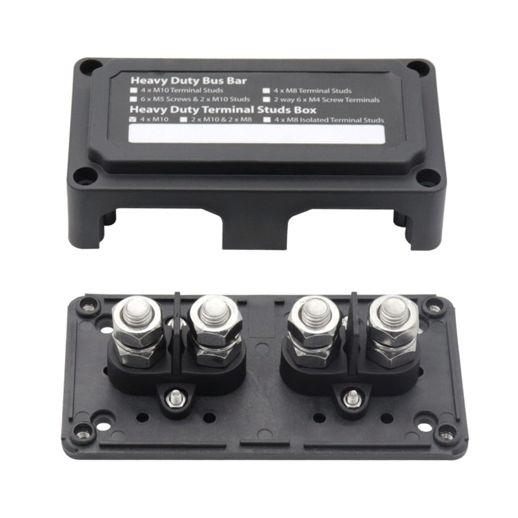 Max DC 48V 200A Heavy-Duty Module Design Bus Bar 4 M10 Terminal Studs Box Busbar for Car / RV / Boat, 200A