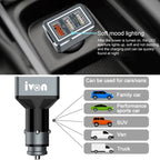 IVON CC36 39W 7.2A QC 3.0 USB + Dual USB Car Charger with Ambient Light, CC36
