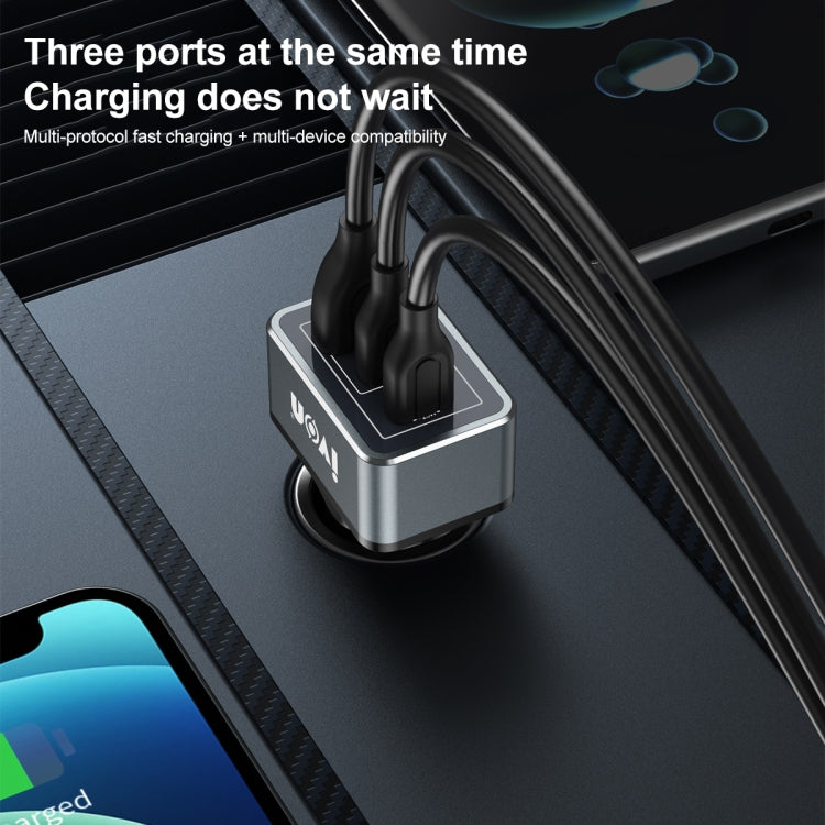 IVON CC43 45W PD 3.0 Dual USB-C / Type-C + QC 3.0 USB Port Square Car Charger, CC43