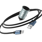 IVON CC37 15W 3.1A Dual USB Mini Car Charger + 1m USB to USB-C / Type-C Fast Charge Data Cable Set, USB-C / Type-C