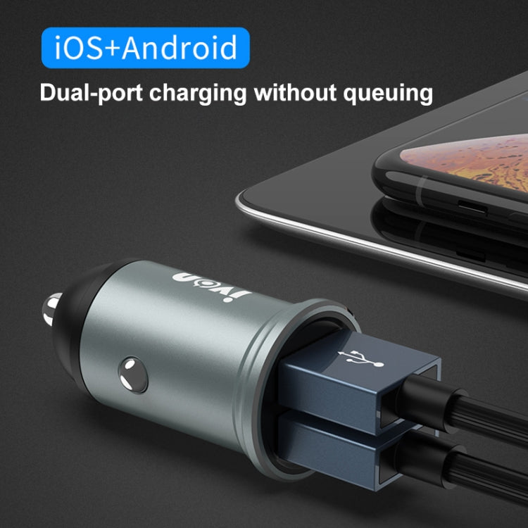 IVON CC37 15W 3.1A Dual USB Mini Car Charger + 1m USB to USB-C / Type-C Fast Charge Data Cable Set, USB-C / Type-C