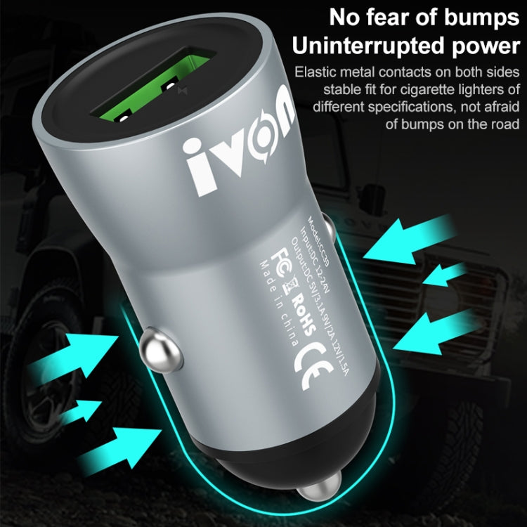 IVON CC39 18W 3.1A QC 3.0 USB Car Charger + 1m USB to 8 Pin Fast Charge Data Cable Set, 8 Pin