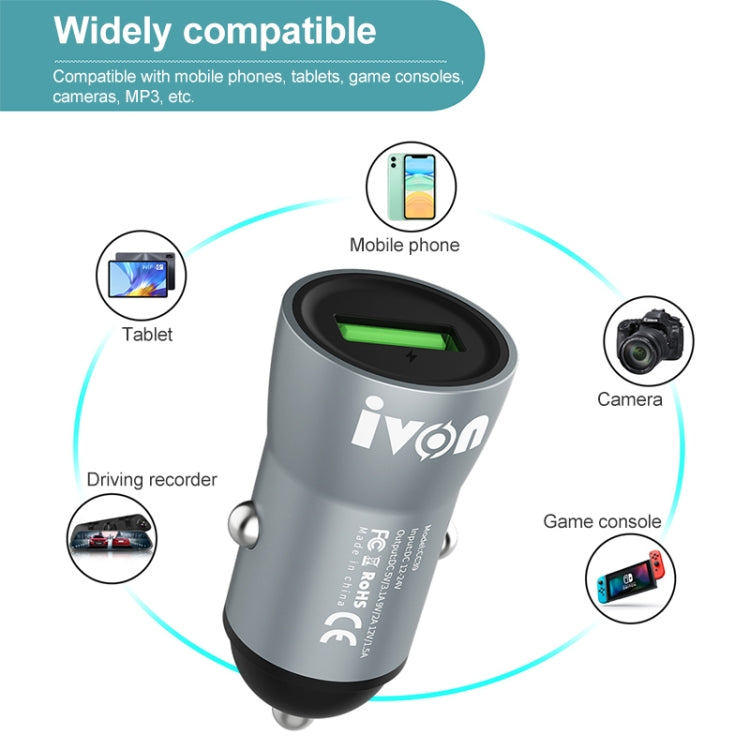 IVON CC39 18W 3.1A QC 3.0 USB Car Charger + 1m USB to USB-C / Type-C Fast Charge Data Cable Set, USB-C / Type-C