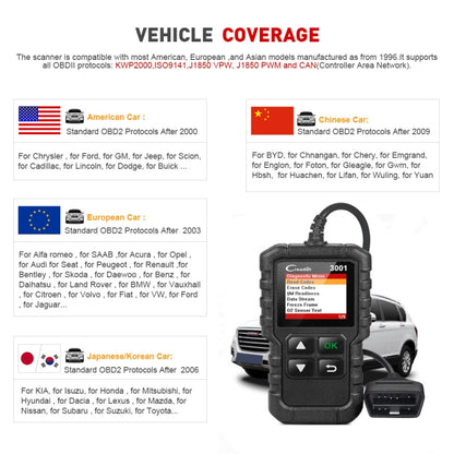 Launch Creader CR3001 Car Color Screen Code Reader OBD2 Fault Detector Diagnostic Tool, Launch Creader CR3001