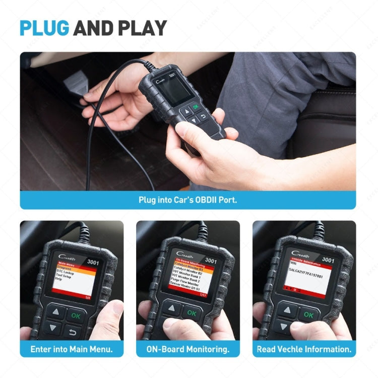 Launch Creader CR3001 Car Color Screen Code Reader OBD2 Fault Detector Diagnostic Tool, Launch Creader CR3001