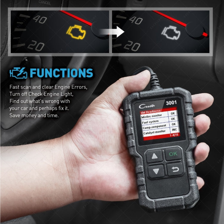Launch Creader CR3001 Car Color Screen Code Reader OBD2 Fault Detector Diagnostic Tool, Launch Creader CR3001