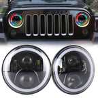 2 PCS 7 inch DC12V 6000K-6500K 50W Car LED Headlight Cree Lamp Beads for Jeep Wrangler / Harley, Support APP + Bluetooth Control, DC12V 6000K-6500K