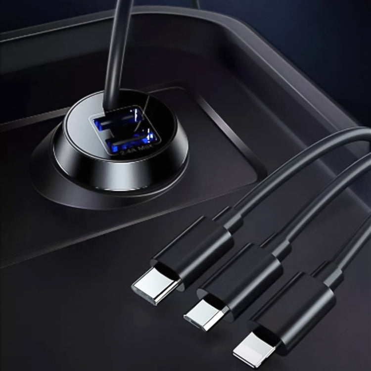Universal Car 3 in 1 Quick Charger Dual Port USB Charger Power Outlet Adapter, Cable Length: 55cm, X3
