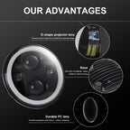 EagleVision DC9-30V 35W 6000K 4000LM 5.75 inch Round Motorcycle LED Headlight with Angel Eye for Harley-Davidson, 5.75 inch with Angel Eye