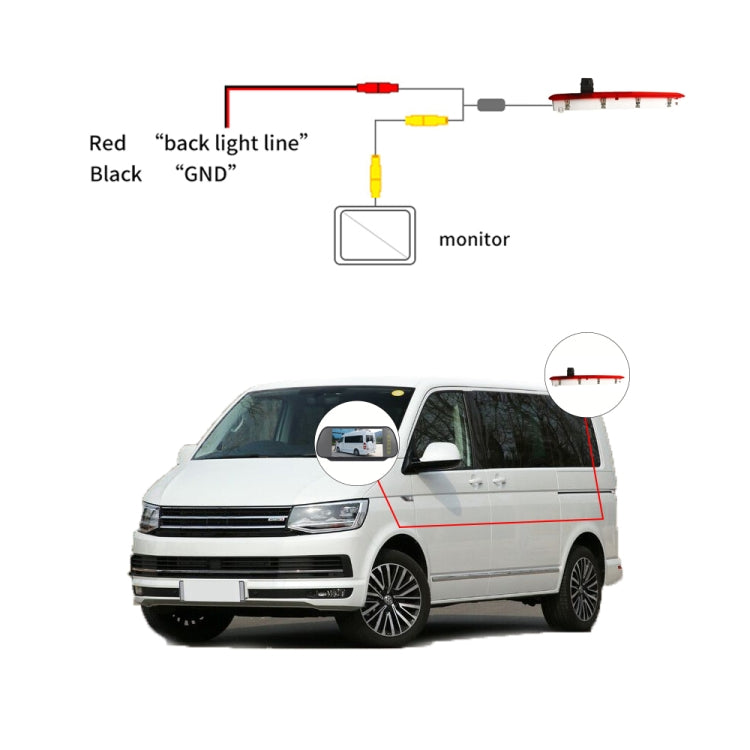 PZ473 Car Waterproof 170 Degree Brake Light View Camera for Volkswagen T6 Single Door, PZ473