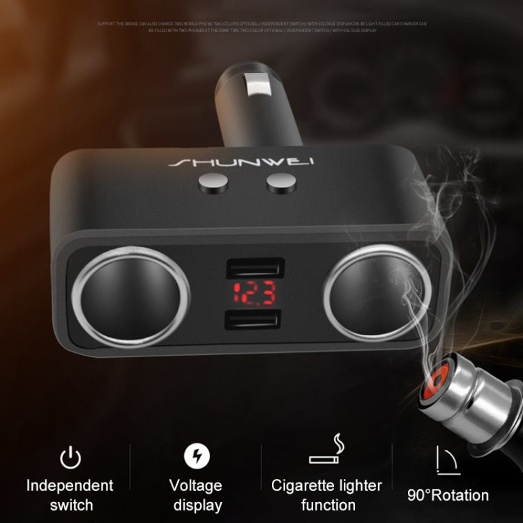 SHUNWEI SD-1925 120W 3A Car 2 in 1 Dual USB Charger 90 Degree Free Rotation Cigarette Lighter, SD-1925 (Black), SD-1925