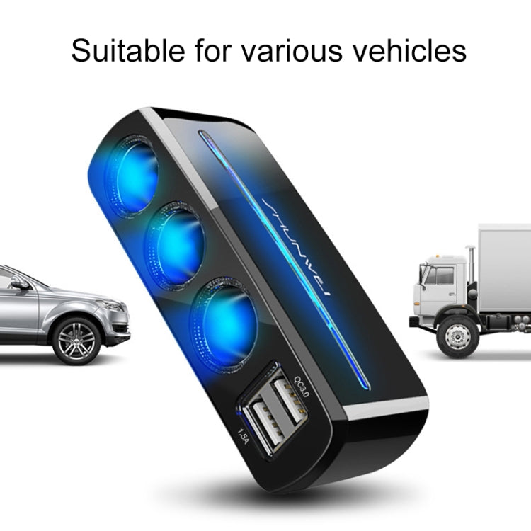 SHUNWEI SD-1939D 120W QC3.0 Car 3 in 1 Dual USB Charger Cigarette Lighter, SD-1939D