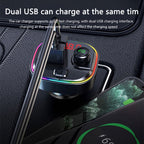 C13 Multifunctional Car Dual USB PD Fast Charger Bluetooth FM Transmitter with Atmosphere Light, C13