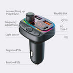 C14 Multifunctional Car Dual QC3.0+PD18W USB Charger Bluetooth FM Transmitter with Atmosphere Light, C14