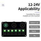 Multi-functional Combination Switch Panel 12V / 24V 6 Way Switches + Dual USB Charger for Car RV Marine Boat, 6 Way (Red Light), 6 Way (Blue Light), 6 Way (Green Light)