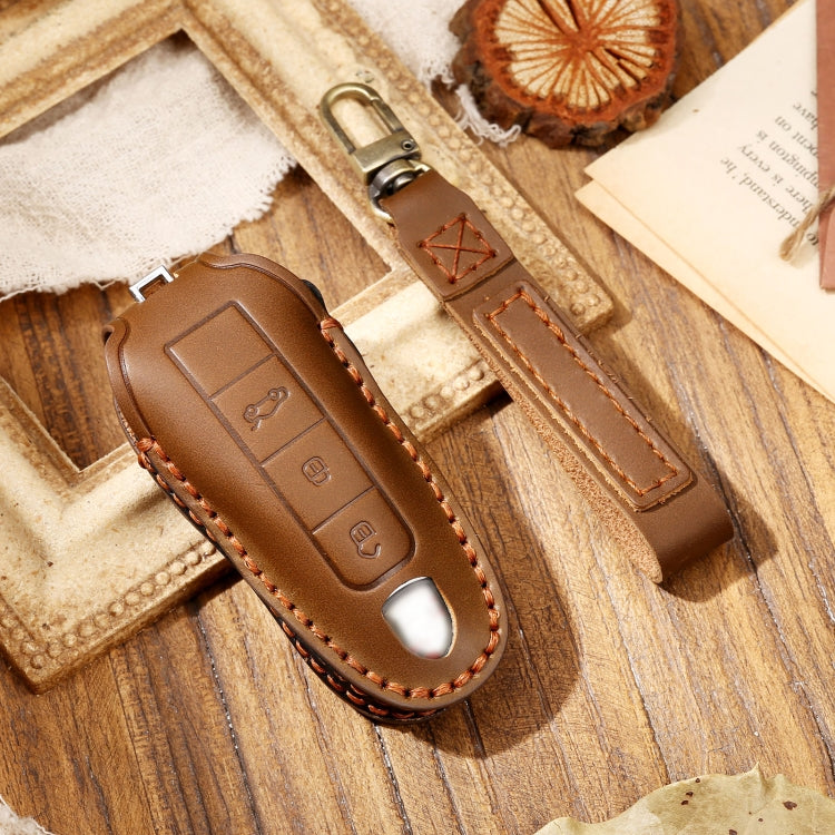 Hallmo Car Cowhide Leather Key Protective Cover Key Case for Porsche Macan 718 2021 A Style, For Porsche Macan A Style