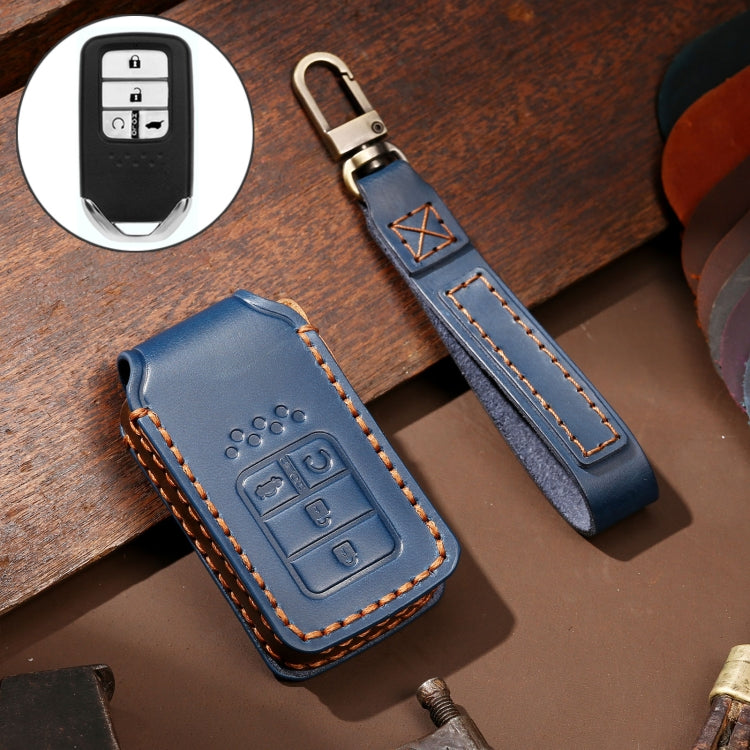 Hallmo Car Cowhide Leather Key Protective Cover Key Case for Honda Civic / Accord 4-button, For Honda Civic / Accord 4-button