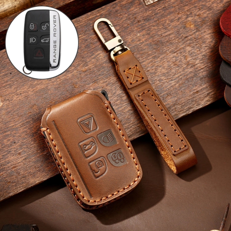 Hallmo Car Cowhide Leather Key Protective Cover Key Case for Land Rover Discovery 5 A Style, For Land Rover Discovery 5 A Style