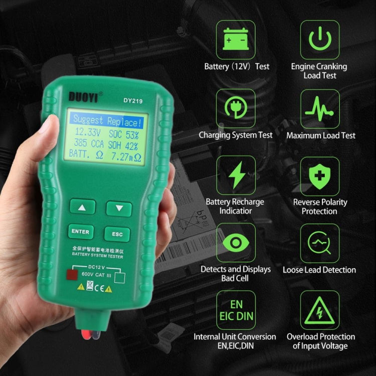 DUOYI DY219 Digital Battery Analyzer Car Fault Diagnostic Device Current and Voltage Detector, DY219