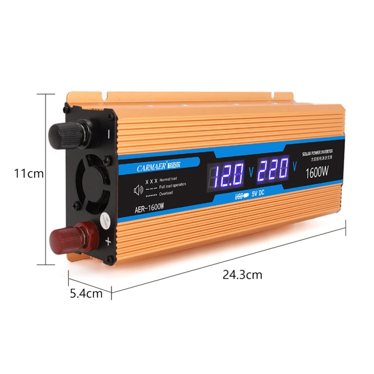 Carmaer 48V to 220V 1600W Car Multi-function Double Digital Display Inverter Household Power Converter, 48V to 220V 1600W