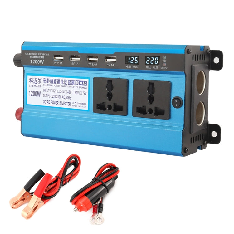 Carmaer 24V to 220V 1200W Double Cigarette Lighter Car Double Digital Display Inverter Household Power Converter, 24V to 220V 1200W