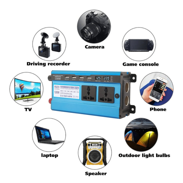 Carmaer 24V to 220V 1200W Double Cigarette Lighter Car Double Digital Display Inverter Household Power Converter, 24V to 220V 1200W