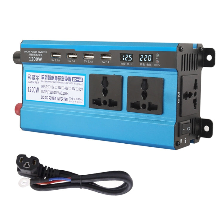 Carmaer 48V to 220V 1200W Double Socket Car Double Digital Display Inverter Household Power Converter, 48V to 220V 1200W