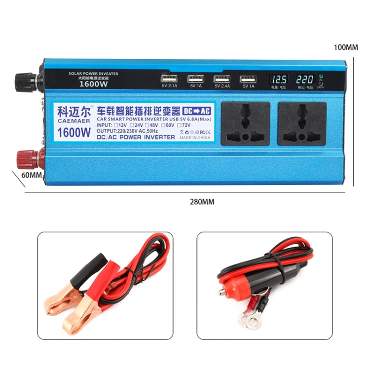 Carmaer 24V to 220V 1600W Three Socket Car Double Digital Display Inverter Household Power Converter, 24V to 220V 1600W